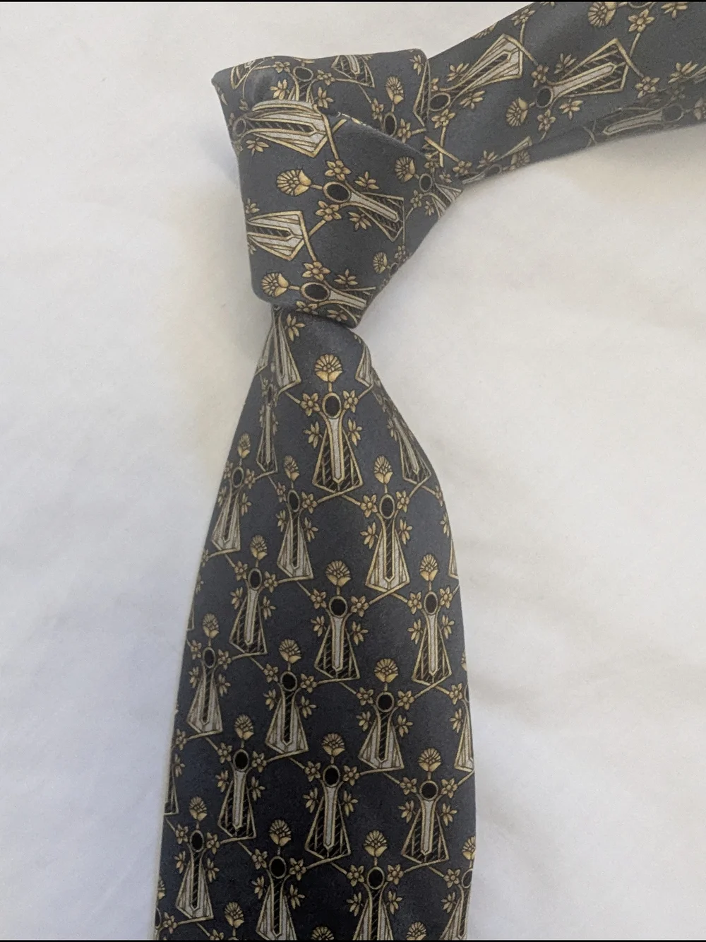 Lanvin Gray Tie with Gold Motif